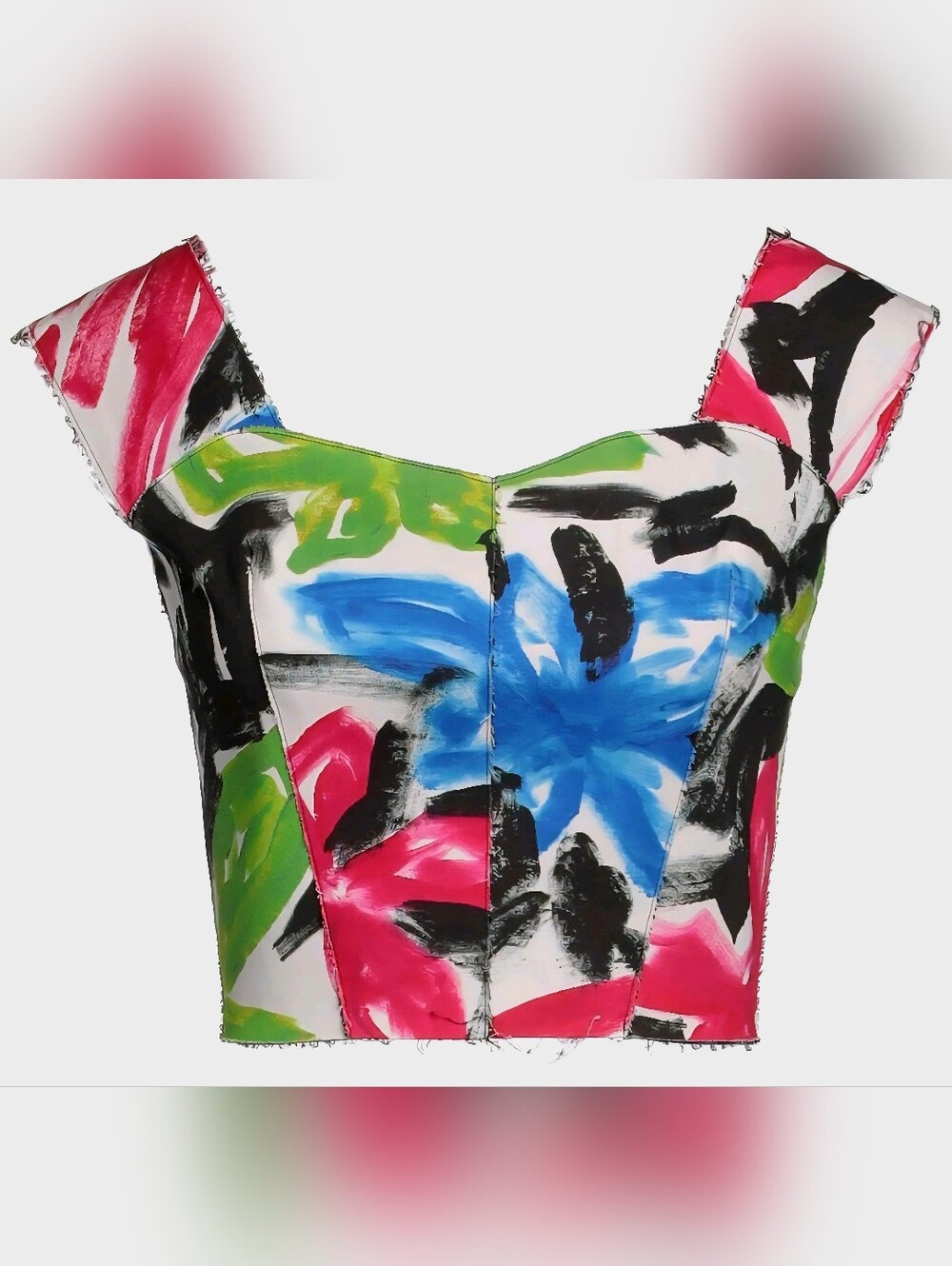 Marni Floral Brushstroke Bustier Crop Top in Pink, Blue & Green Size XS to S - Picture 1 of 13